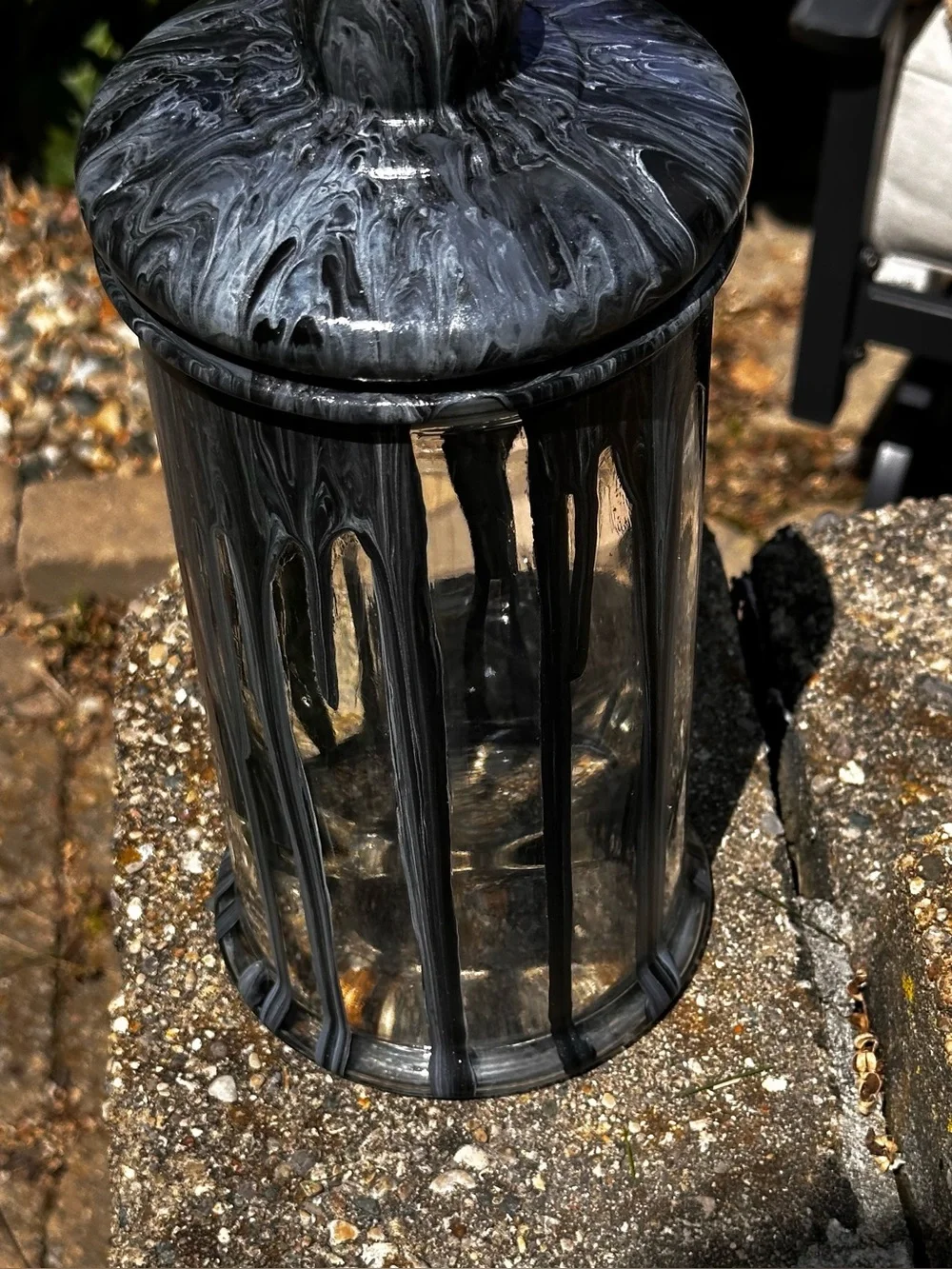 Hand crafted Black and silver Marble Effect glass Canister with Lid